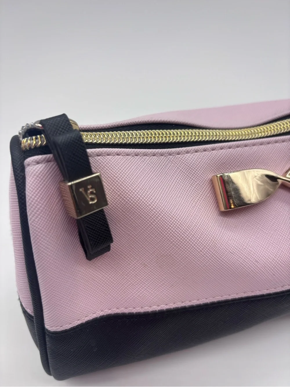 Victoria's Secret Pink and Black Colorblock Cosmetic Case with Gold Bow
